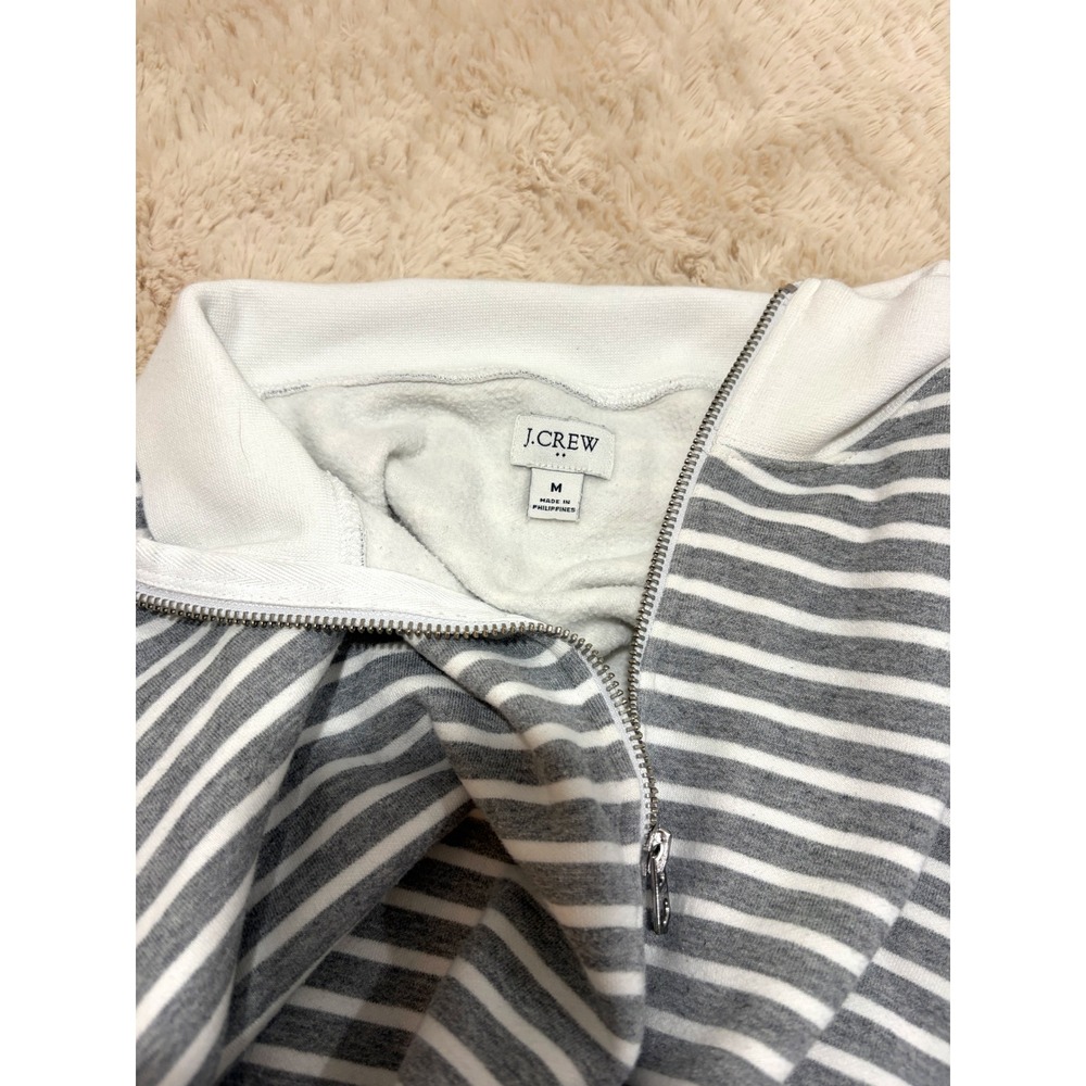 Quiet Luxury Preppy Cottage J.Crew Womens Striped Quarter-Zip Fleece Sweatshirt - Picture 3 of 4